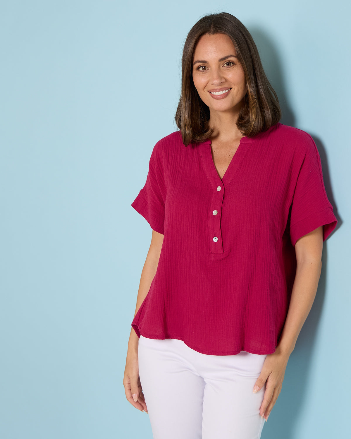 Gracie Cotton Muslin Top - Raspberry