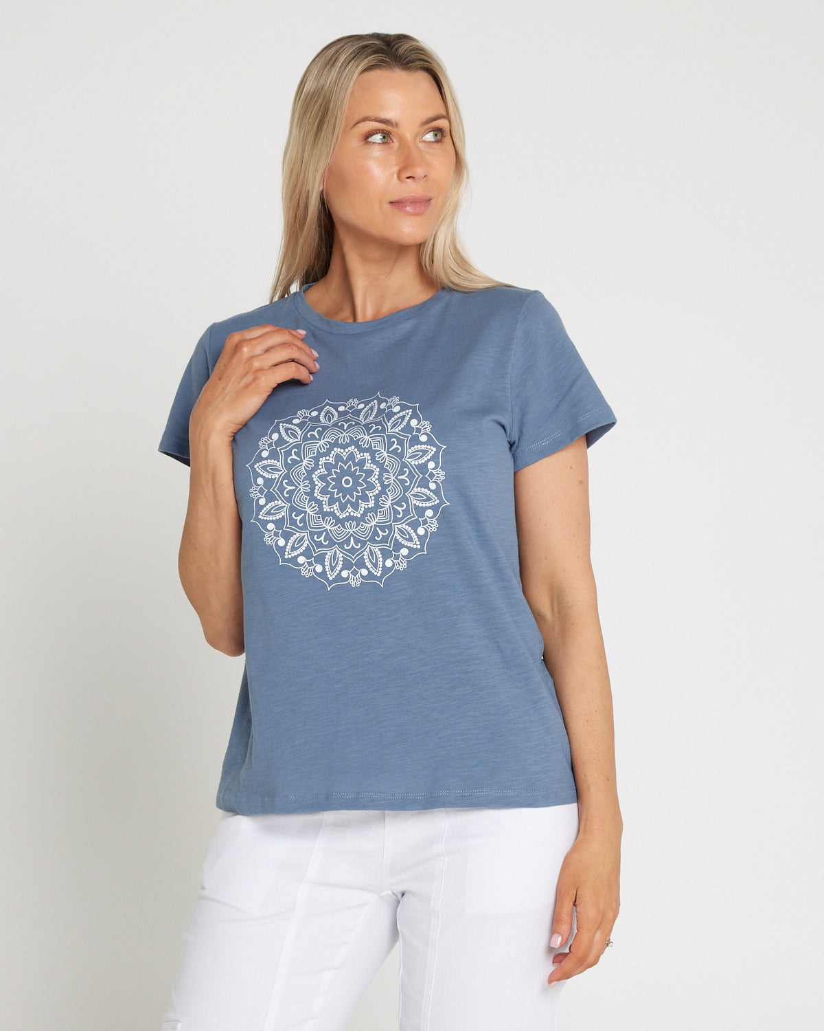 Mosaic Print Tee - Steel Blue