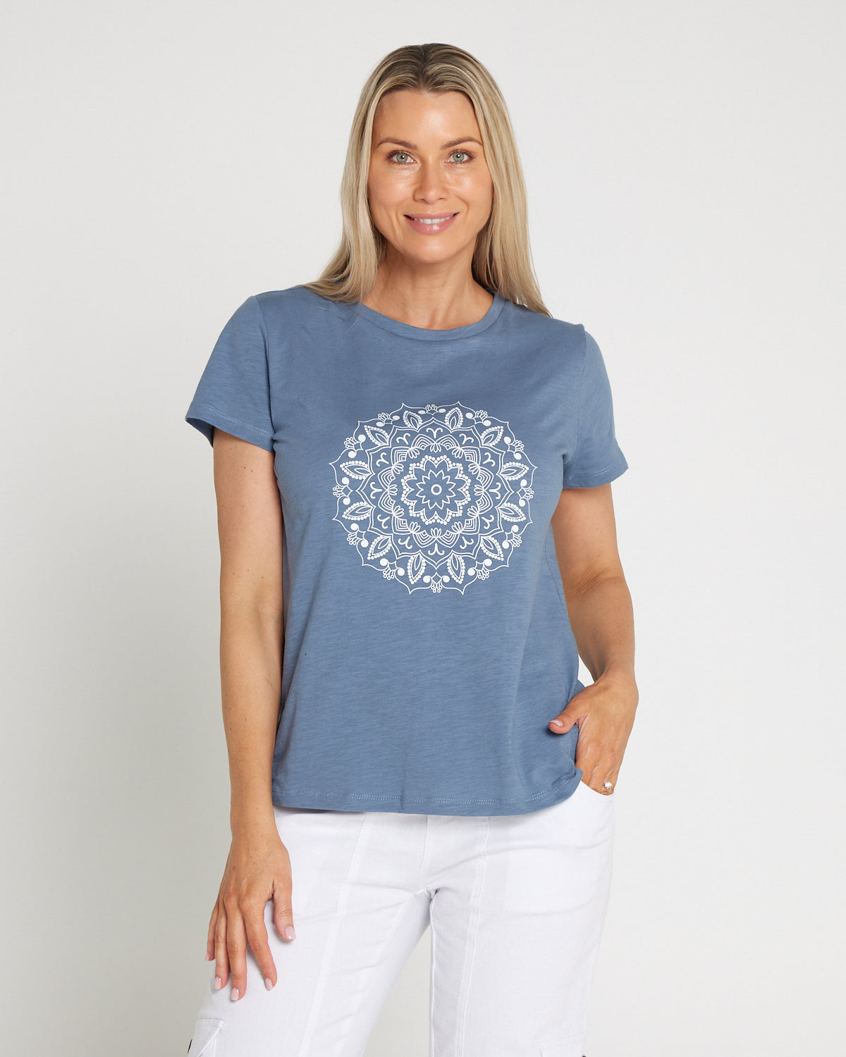 Mosaic Print Tee - Steel Blue