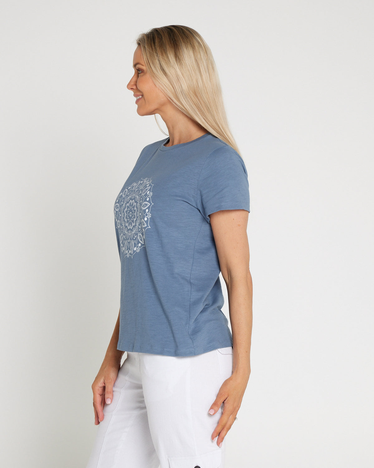 Mosaic Print Tee - Steel Blue