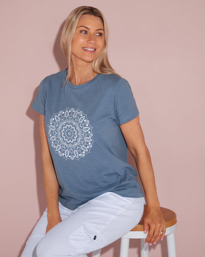 Mosaic Print Tee - Steel Blue