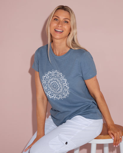 Mosaic Print Tee - Steel Blue