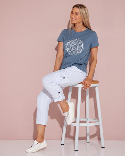 Mosaic Print Tee - Steel Blue