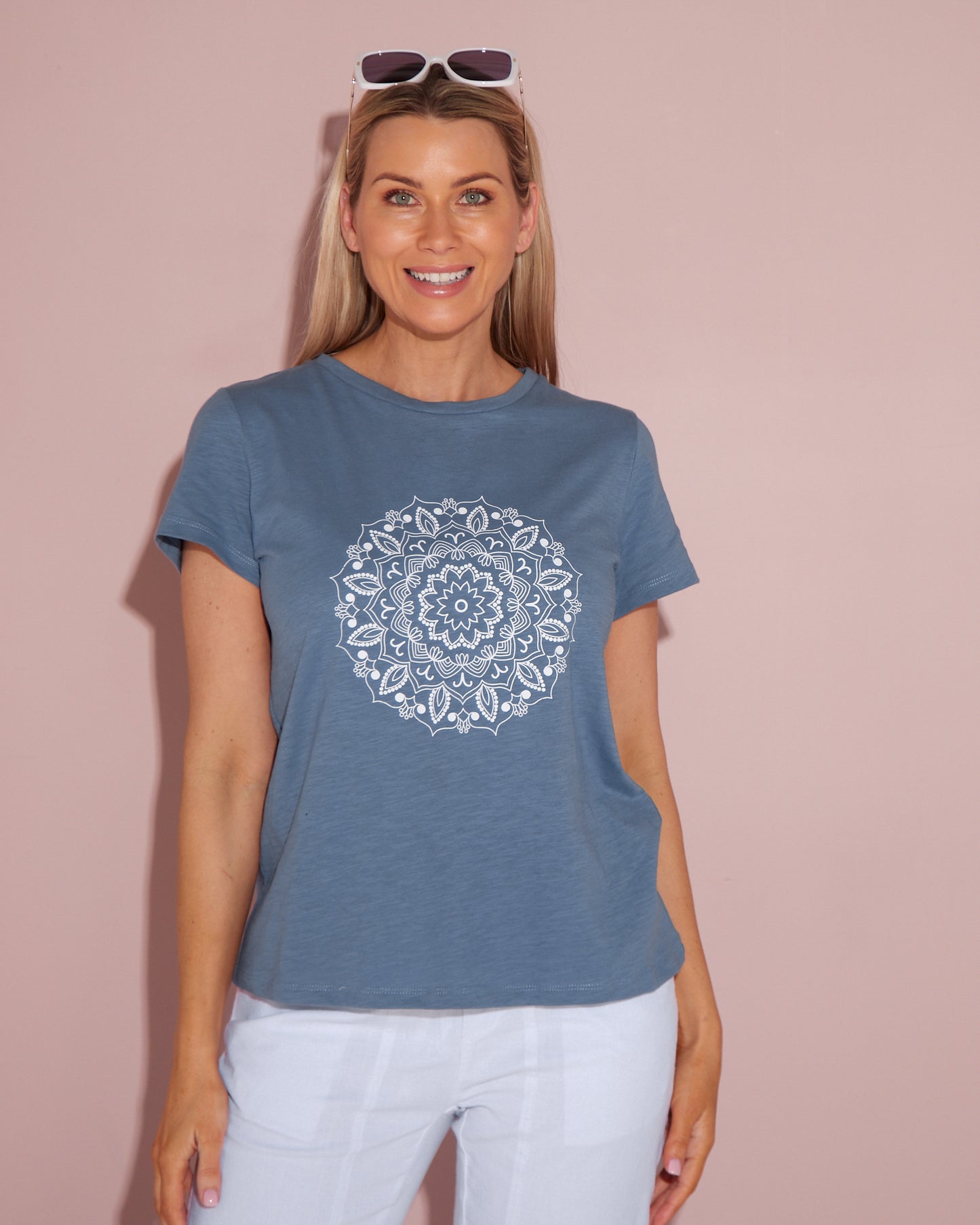 Mosaic Print Tee - Steel Blue