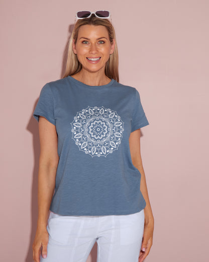 Mosaic Print Tee - Steel Blue