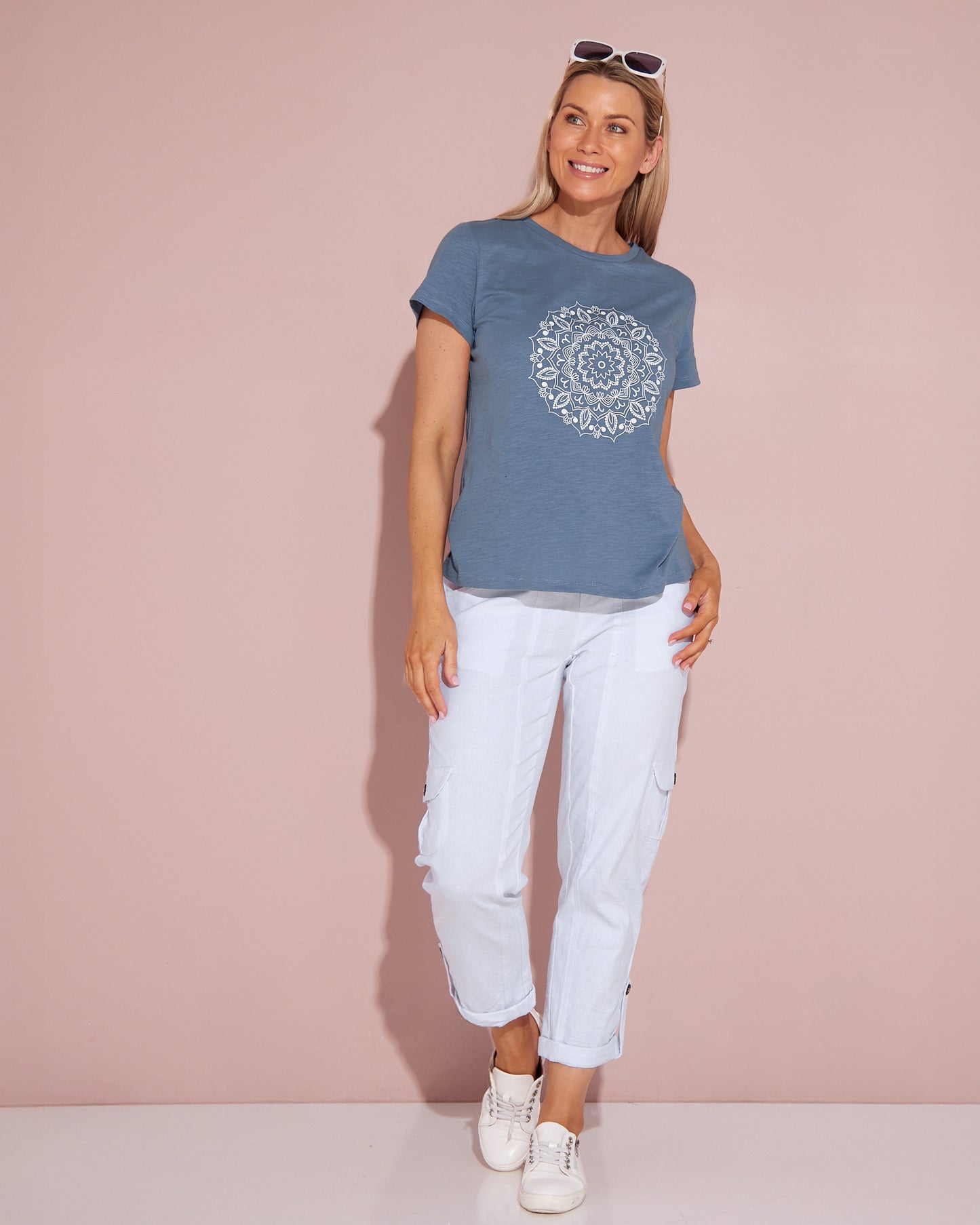 Mosaic Print Tee - Steel Blue