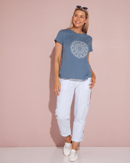 Mosaic Print Tee - Steel Blue
