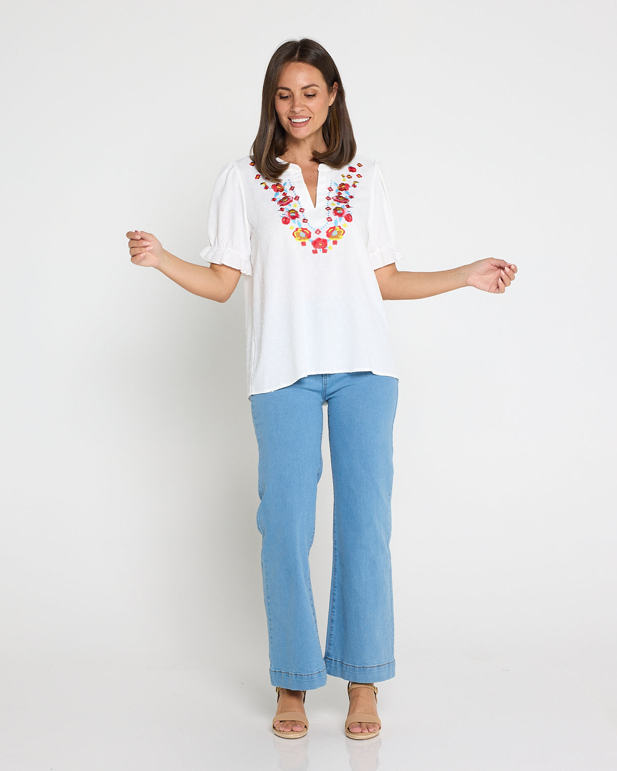 Sierra Top - Folk Floral White