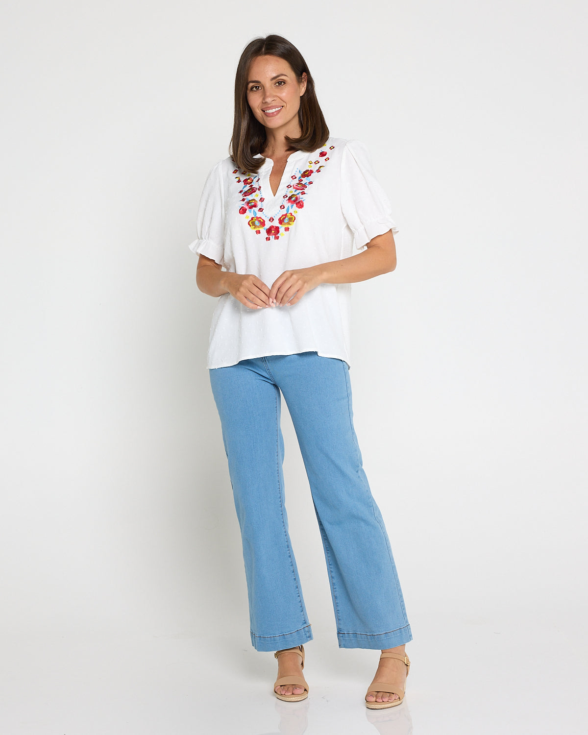 Sierra Top - Folk Floral White