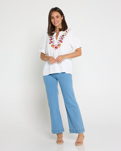 Sierra Top - Folk Floral White