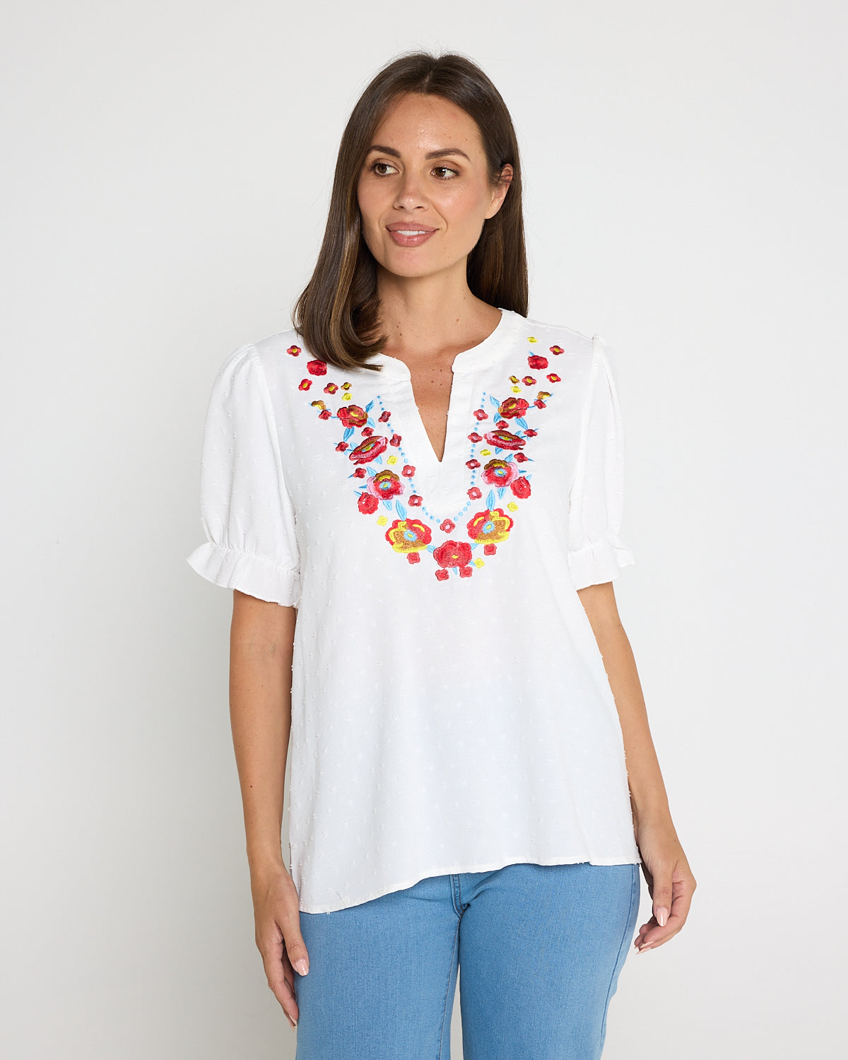Sierra Top - Folk Floral White
