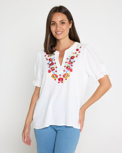 Sierra Top - Folk Floral White
