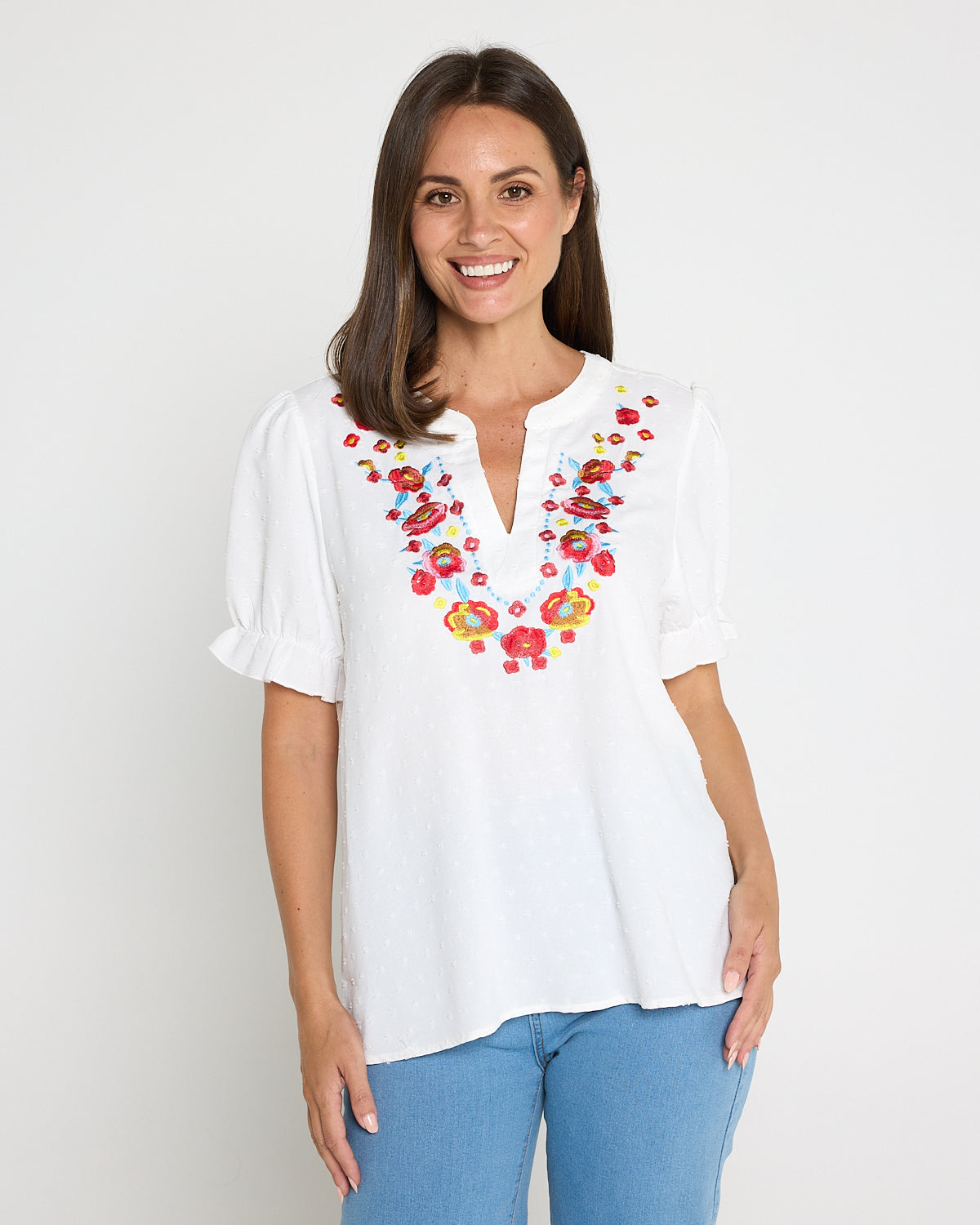 Sierra Top - Folk Floral White