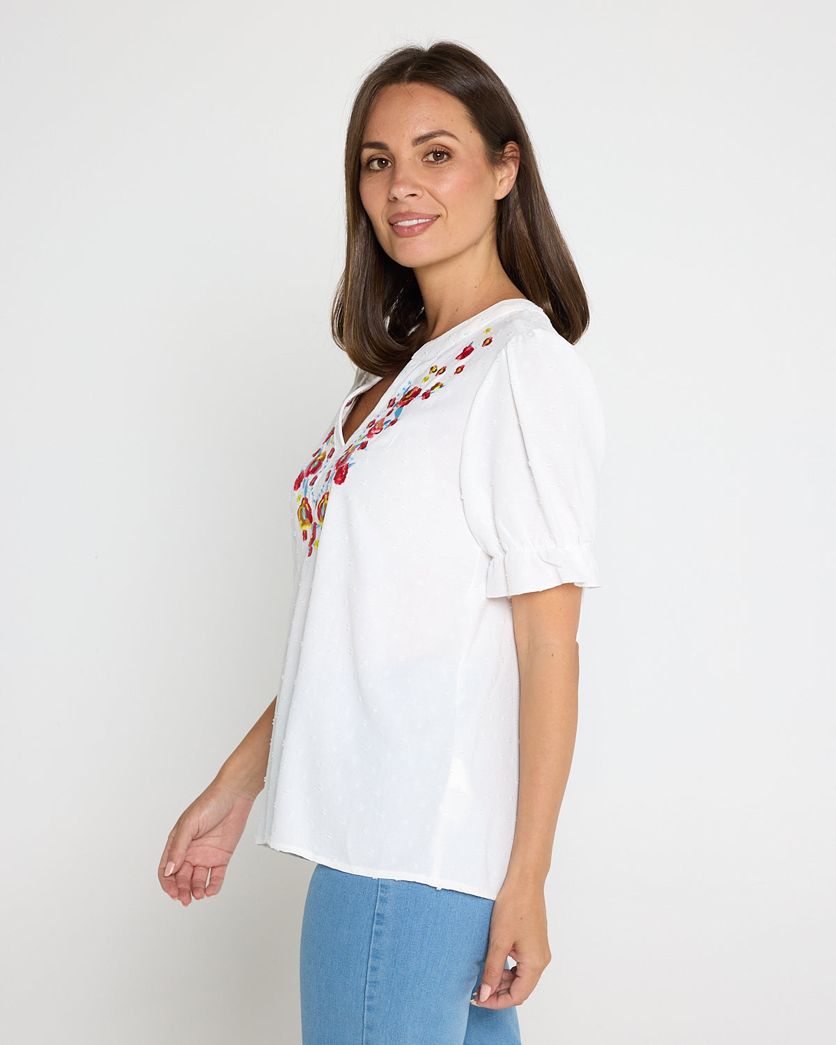 Sierra Top - Folk Floral White
