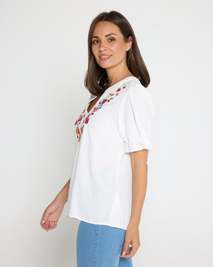 Sierra Top - Folk Floral White