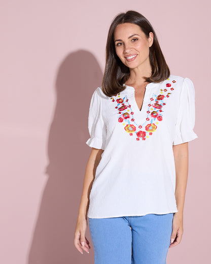 Sierra Top - Folk Floral White