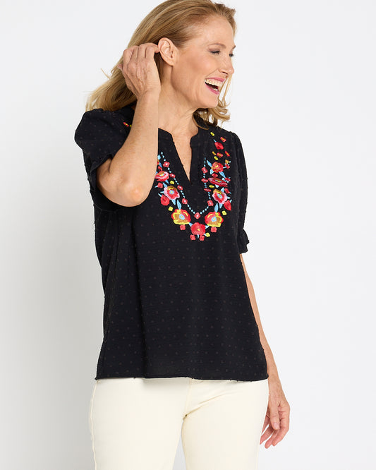 Sierra Top - Folk Floral Black
