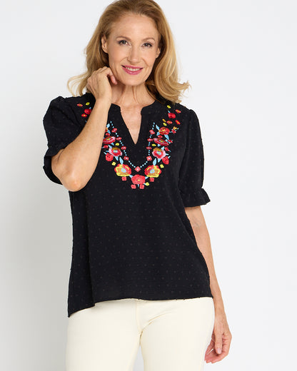 Sierra Top - Folk Floral Black
