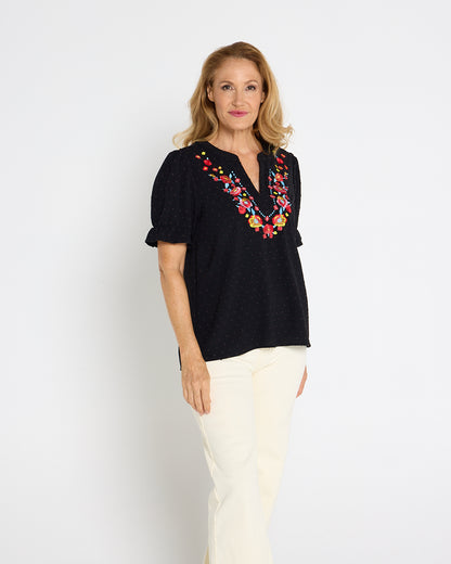 Sierra Top - Folk Floral Black