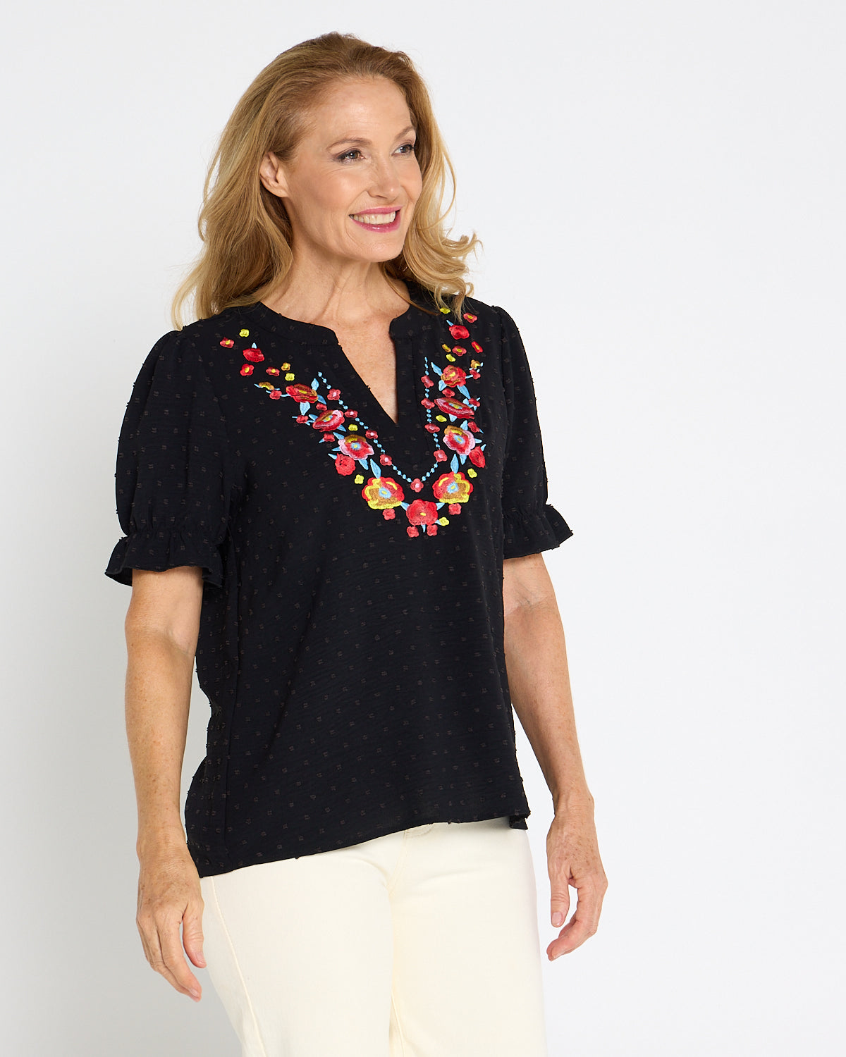 Sierra Top - Folk Floral Black