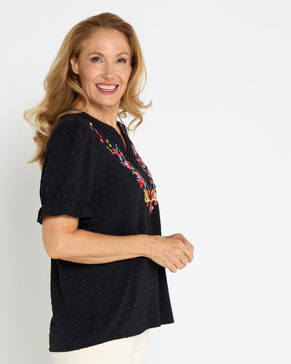 Sierra Top - Folk Floral Black