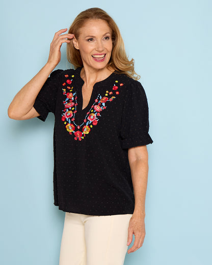 Sierra Top - Folk Floral Black