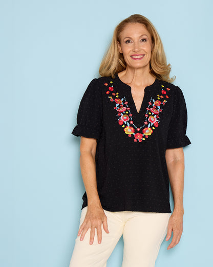 Sierra Top - Folk Floral Black