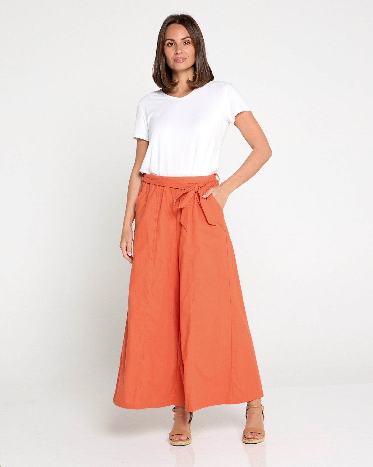 Lena Linen Palazzo Pants - Rust