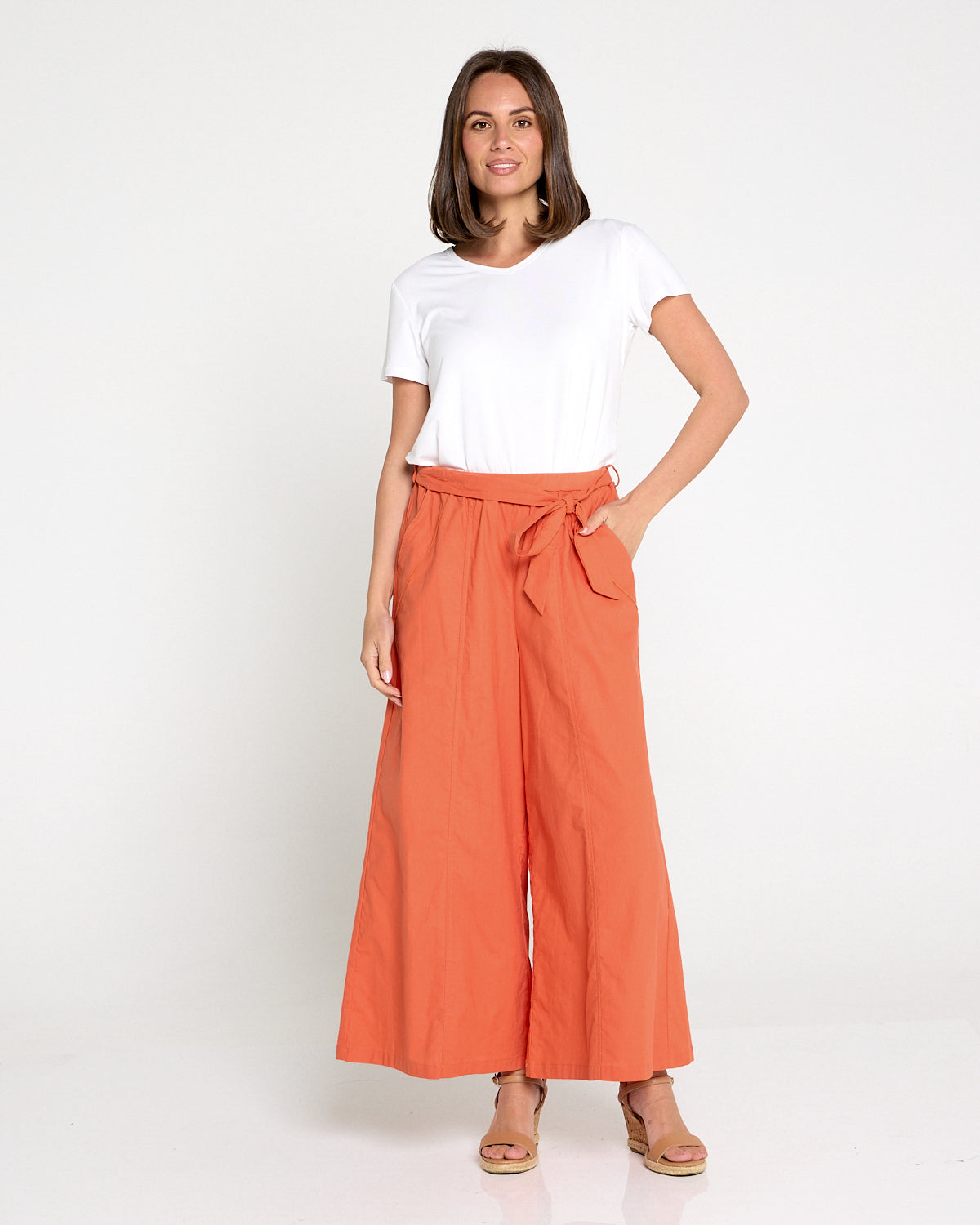 Lena Linen Palazzo Pants - Rust