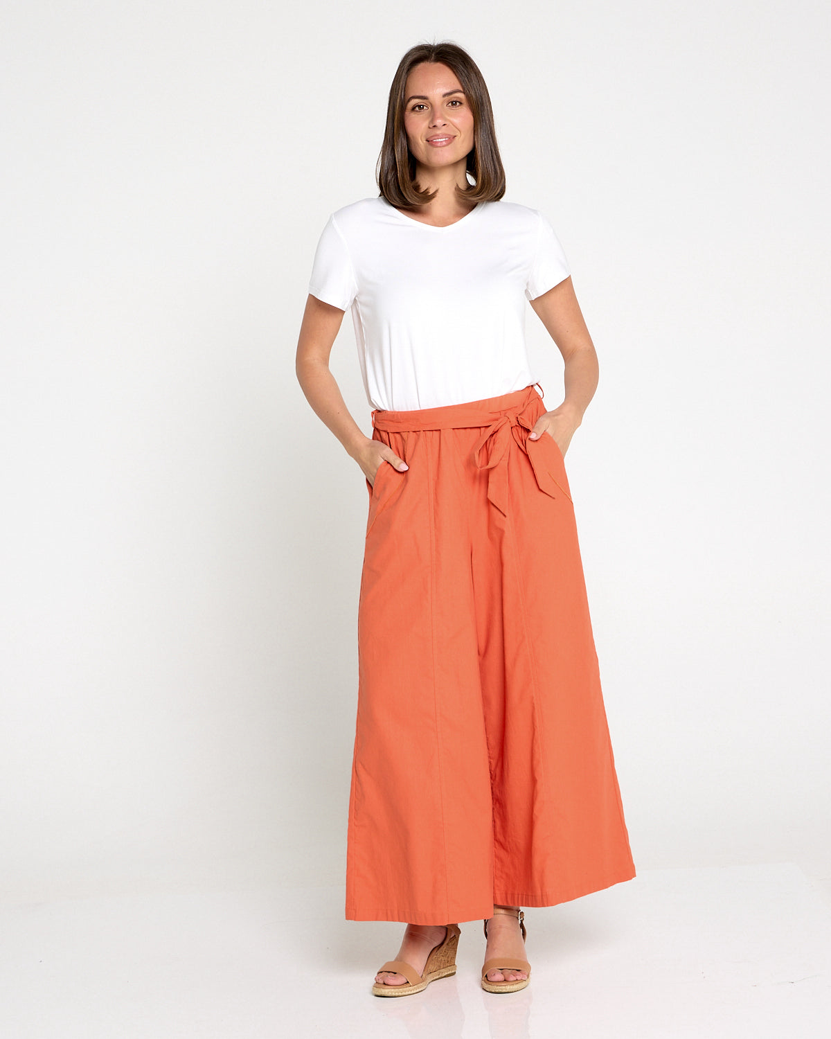 Lena Linen Palazzo Pants - Rust
