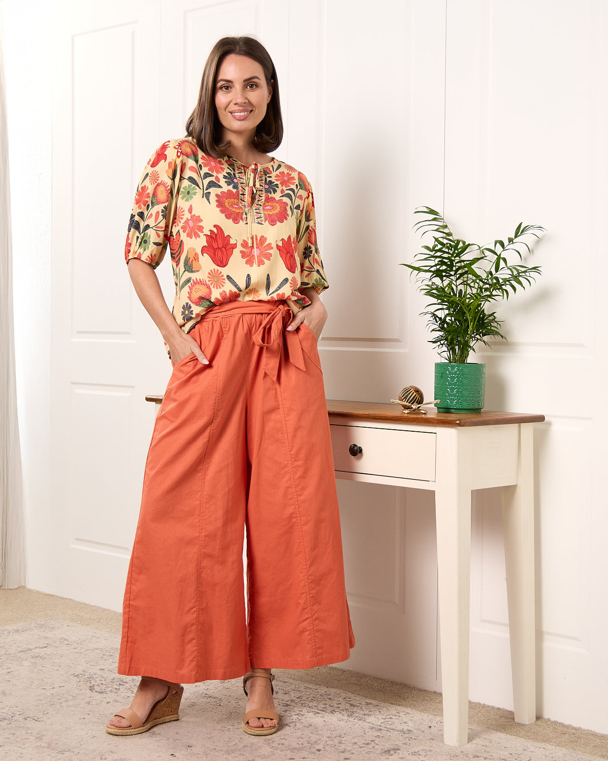 Lena Linen Palazzo Pants - Rust