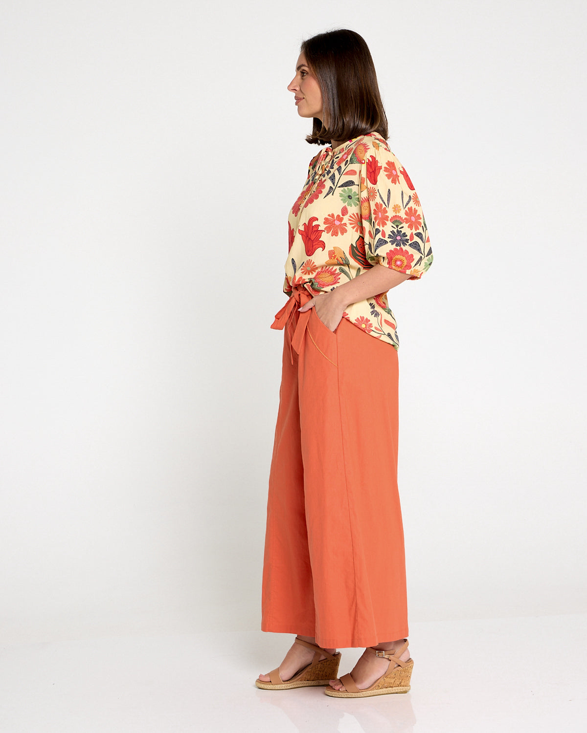 Lena Linen Palazzo Pants - Rust