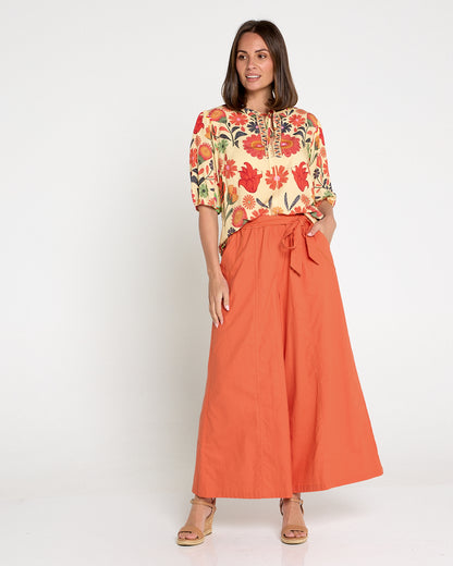 Lena Linen Palazzo Pants - Rust