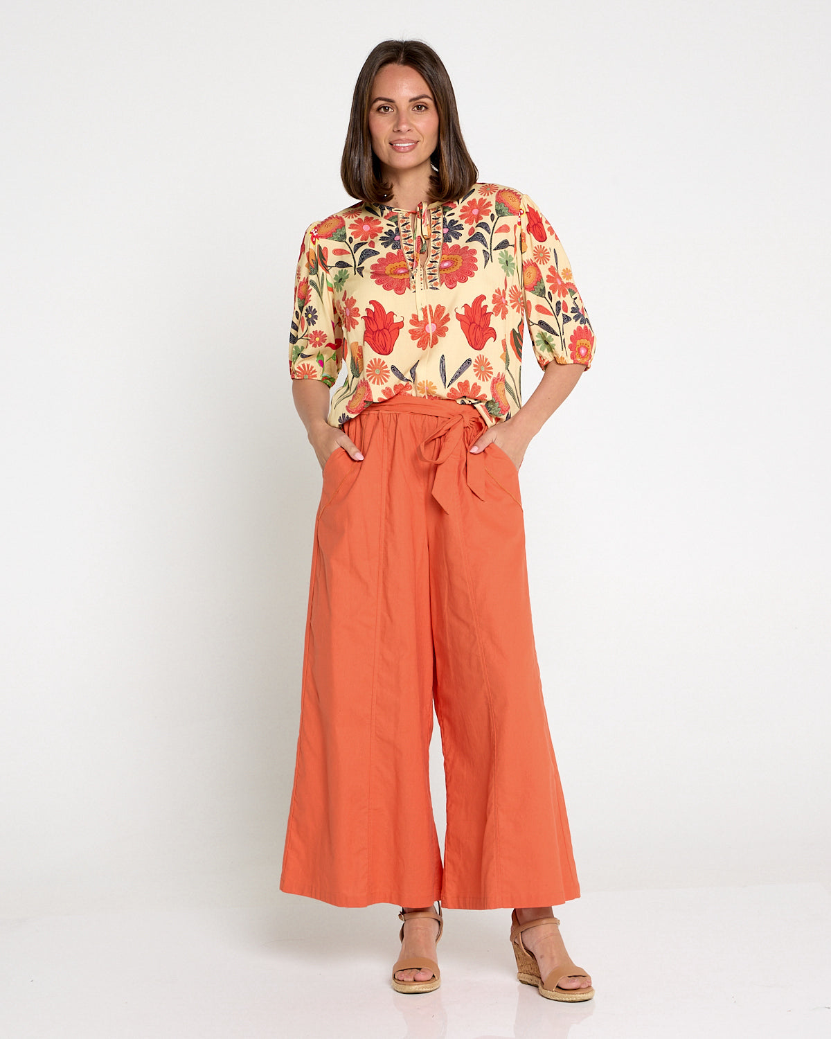 Lena Linen Palazzo Pants - Rust