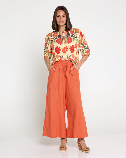 Lena Linen Palazzo Pants - Rust