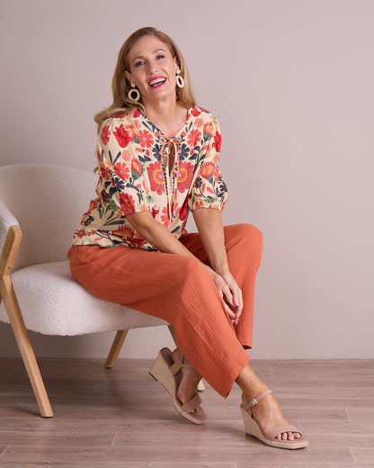 Bonded Cheesecloth Pant - Rust