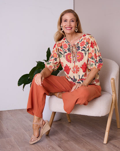 Bonded Cheesecloth Pant - Rust