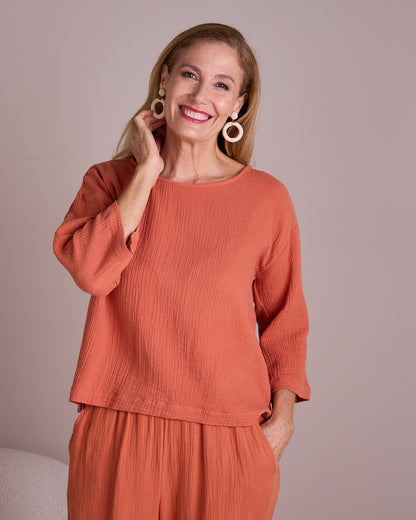 Tarin 3/4 Sleeve Top - Rust