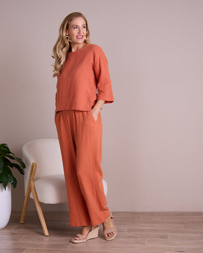 Tarin 3/4 Sleeve Top - Rust