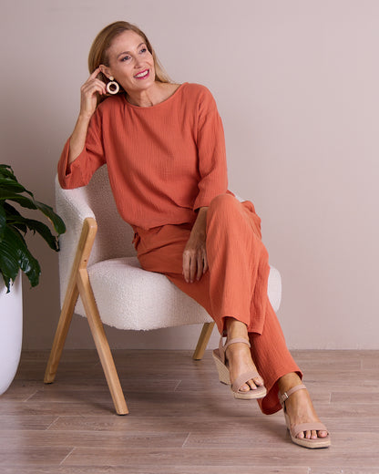 Tarin 3/4 Sleeve Top - Rust