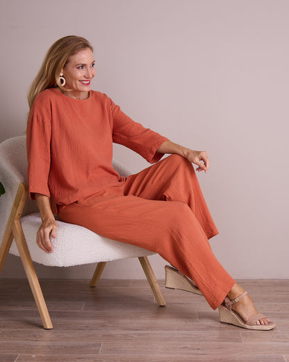 Bonded Cheesecloth Pant - Rust