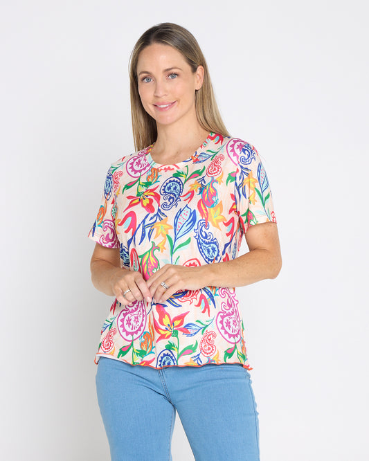 Capri Paisley Tee – Dragonfruit Floral