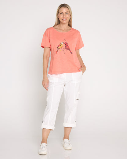 Callum Cotton Tee - Coral Birds