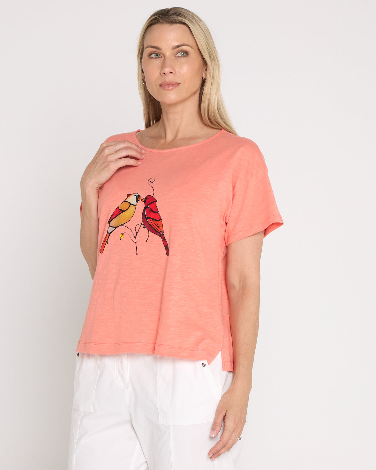Callum Cotton Tee - Coral Birds