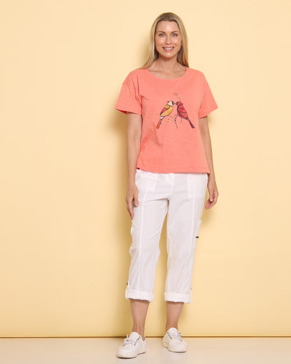 Callum Cotton Tee - Coral Birds