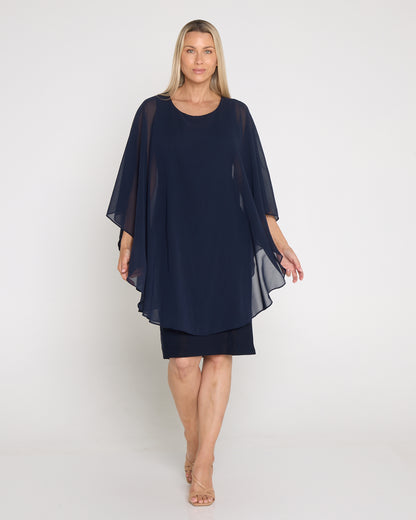 Diana Chiffon Overlay Dress - Navy