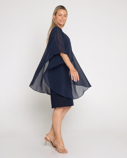 Diana Chiffon Overlay Dress - Navy