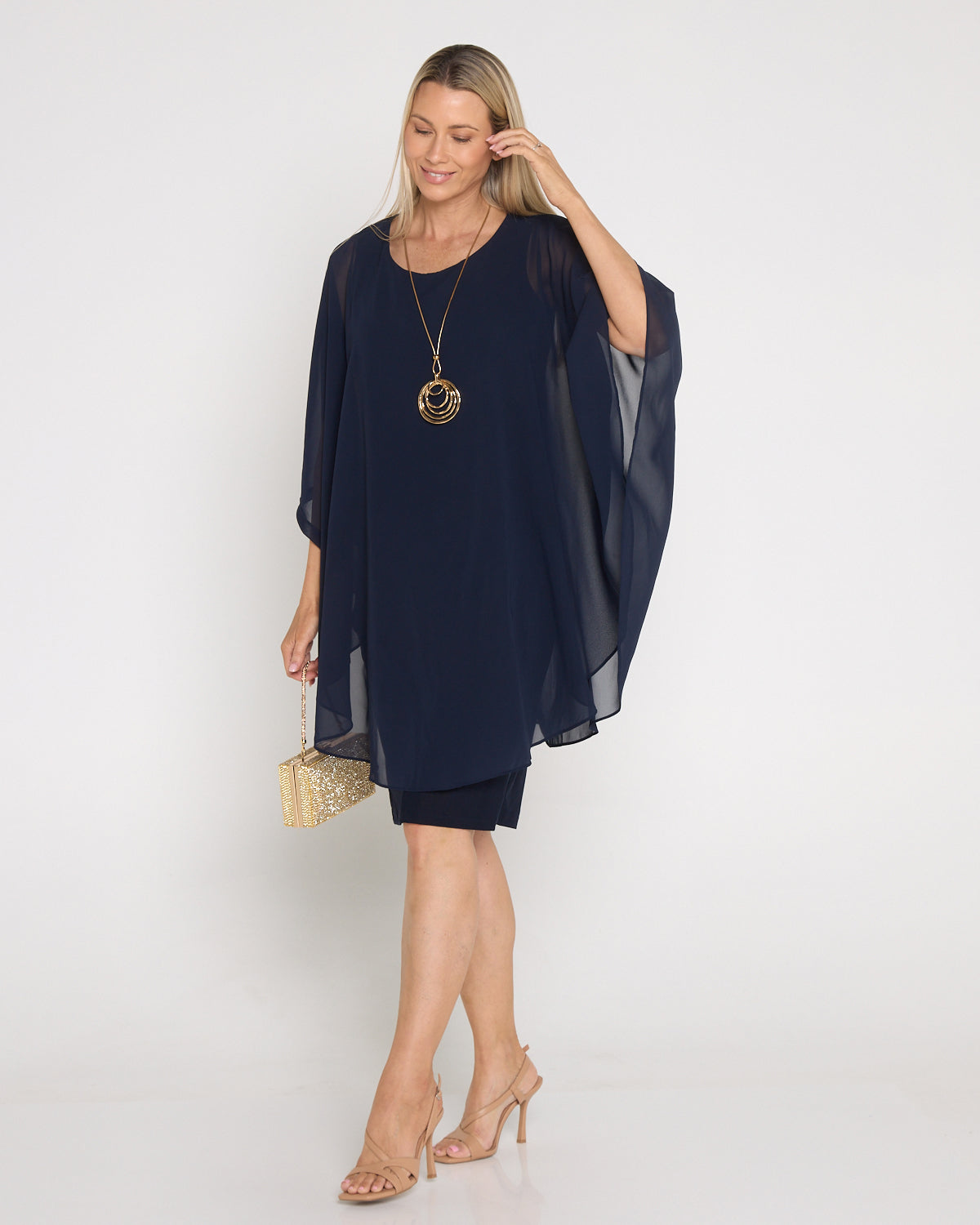 Diana Chiffon Overlay Dress - Navy