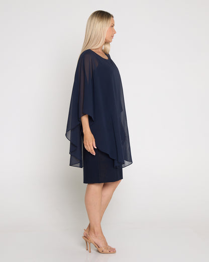 Diana Chiffon Overlay Dress - Navy