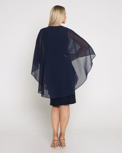 Diana Chiffon Overlay Dress - Navy